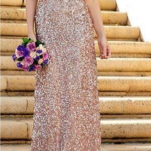 Adrianna Papell Rose Gold Sequin Maxi Dress